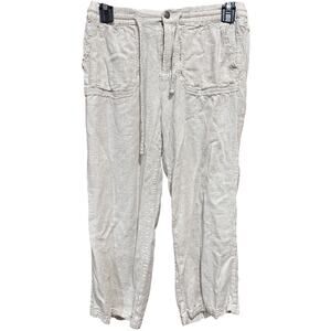 Style Me Capri Pants Women Size M Petites Beige Linen Blend Drawstring PILLING